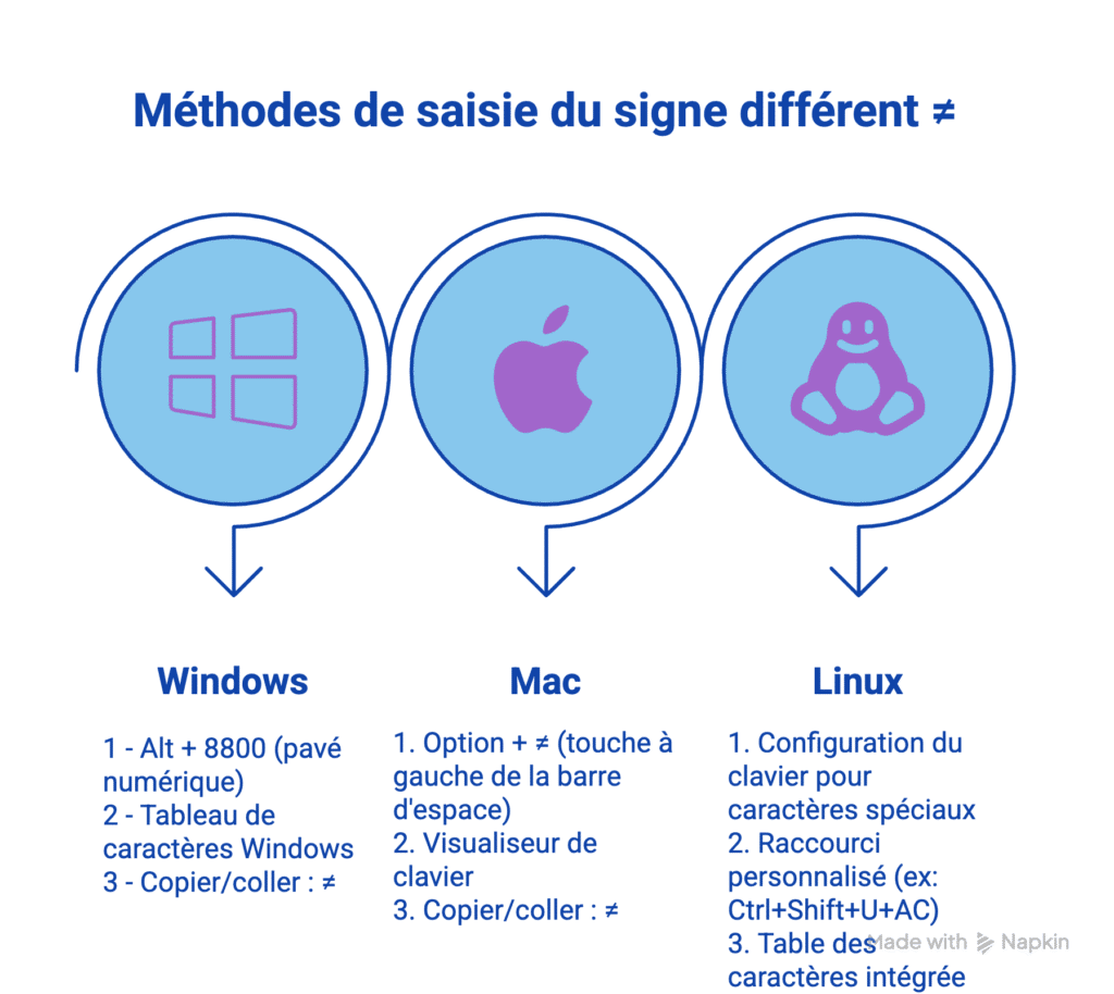 Le signe différent ≠ | Comment le faire sur son clavier ? 1 Les méthodes pour insérer le signe différent par système d'exploitation