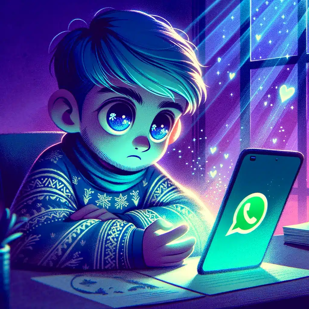 un enfant face à la messagerie WhatsApp bloqué