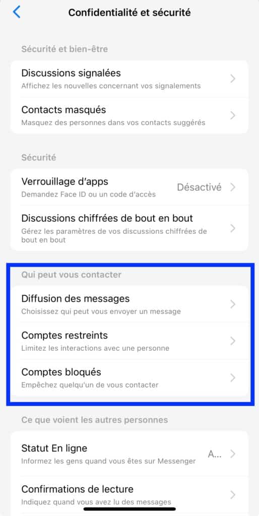 comment bloquer des contacts sur Messenger