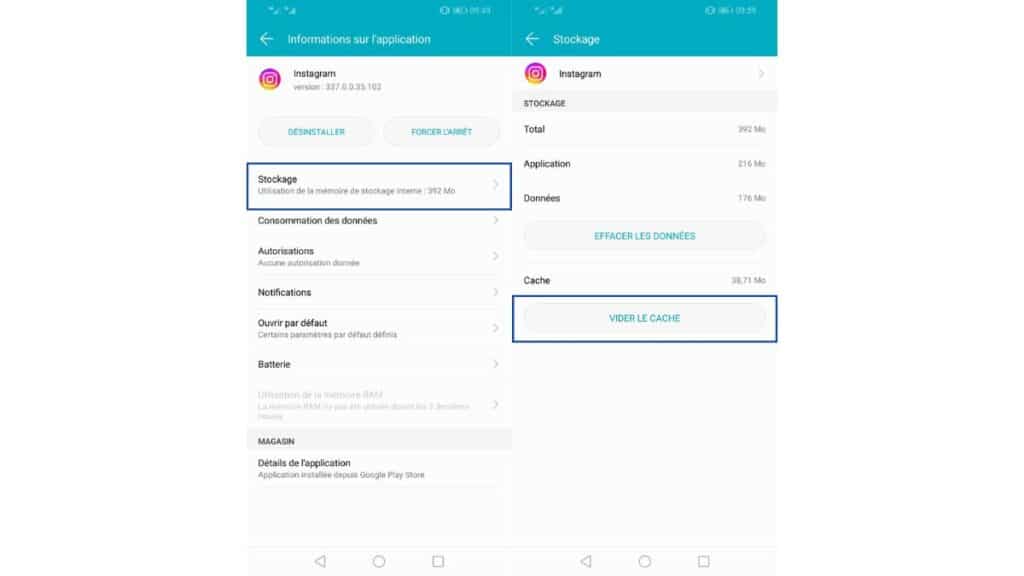 effacer le cache d'Instagram sur Android