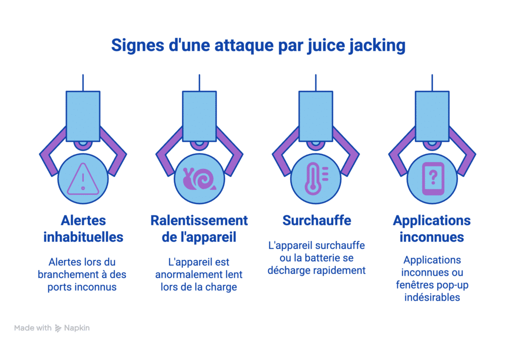 4 signes d'une attaque par juice jacking