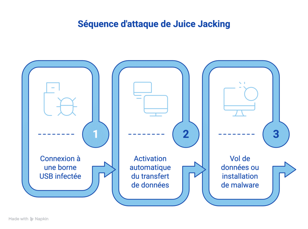 Séquence d'attaque de Juice Jacking