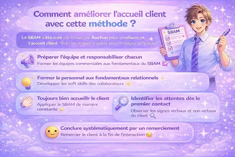 La méthode SBAM | Le secret d'un accueil client inoubliable 4 infographie accueil client sbam