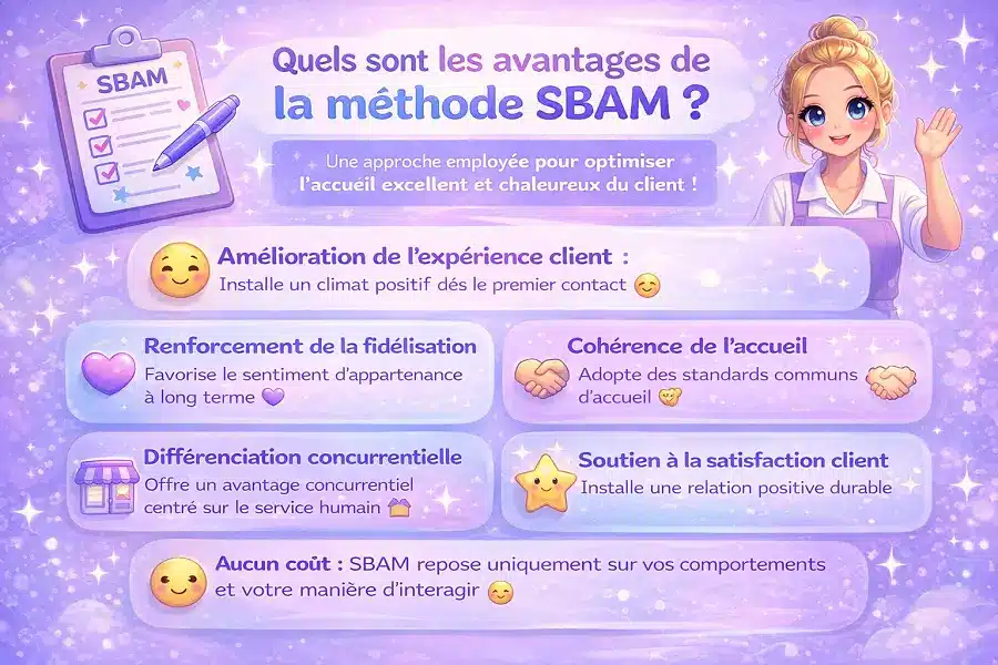 La méthode SBAM | Le secret d'un accueil client inoubliable 6 infographie avantage sbam
